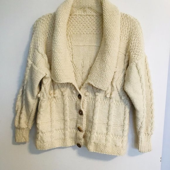Hand Crafted Sweaters - HAND Knit Shawl Collar Button Front Cardigan